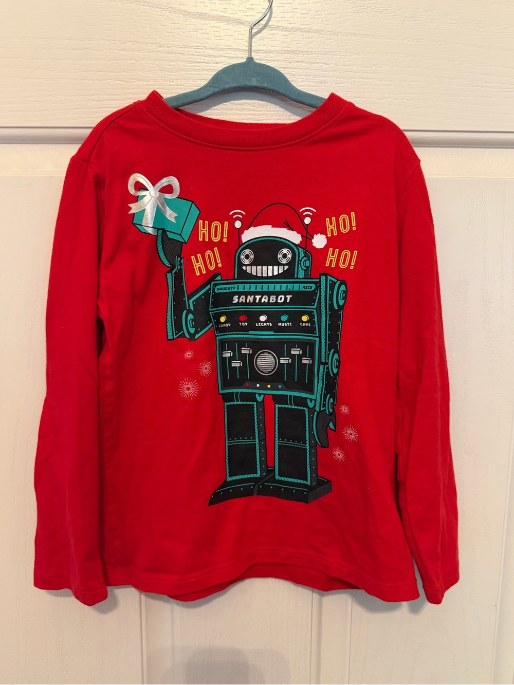 Cat & Jack Red Long-Sleeve 'Santabot' Robot Graphic Tee